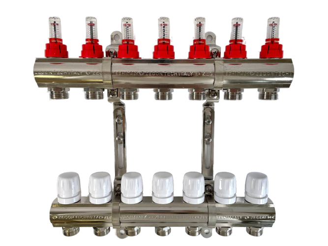 Блок коллекторный 7 выхода х1.0"х3/4" с расходомерами латунь ZEGOR QS-1871