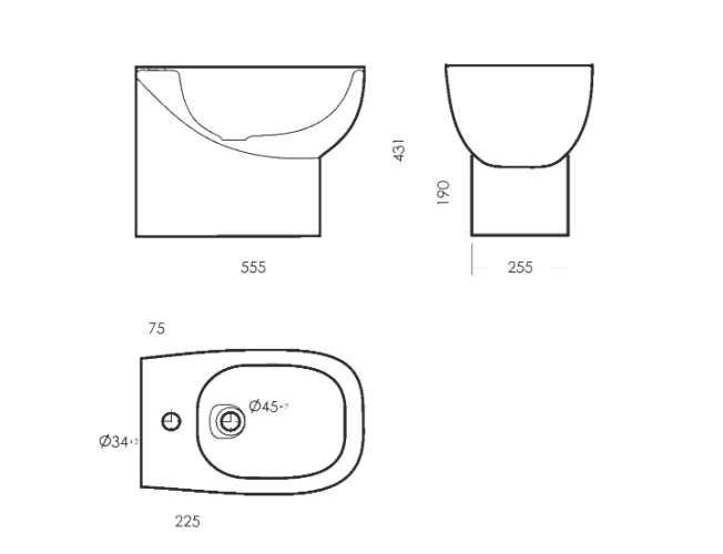 Биде с 1 отверстием без арматуры  INFINITY  SANITA LUXE