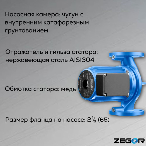 Насос циркуляционный бесшумный фланцевый ZRS65/12F-300-1.5kw Pro ZEGOR