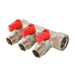 Коллектор 2 выхода х 3/4&quot;х1/2&quot; Н-В с отсечными кранами латунь VTc.580