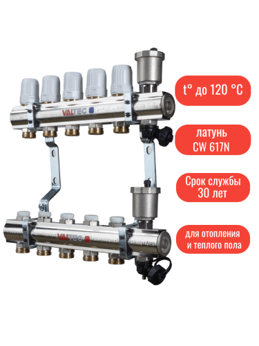 Блок коллекторный 10 выходов х1.0"х3/4" В-В-ЕК латунь VTc.594