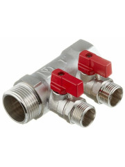 Коллектор 2 выхода х1.0"х1/2" Н-В с отсечными кранами латунь VTc.580