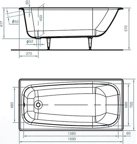 Ванна чугунная КЛАССИК L=1500 Новокузнецк