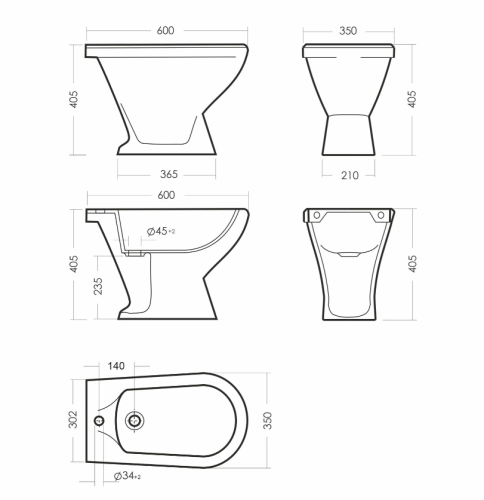 Биде с 1 отверстием без арматуры SANITA