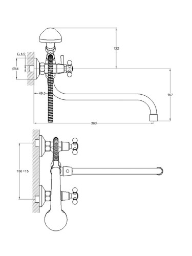 Смеситель для ванны двуручный JMX7-A605