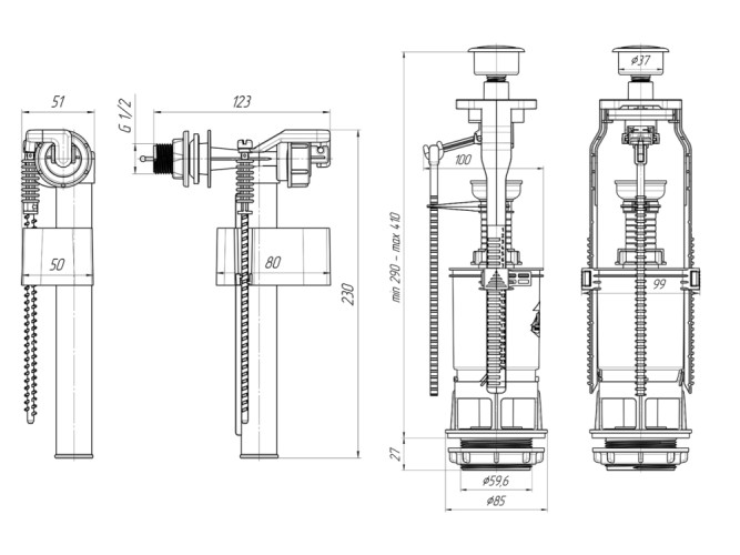 Арматура запорная АНИ WC6050 кнопка белая боковой подвод воды