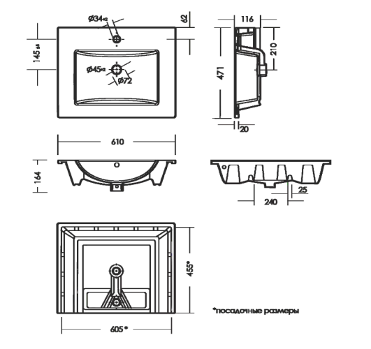 Умывальник QUADRO 60 мебельный SANITA LUXE
