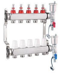 Блок коллекторный 3 выхода 1.0&quot;х3/4&quot; с расходомерами нерж сталь ZEGOR QS-1834