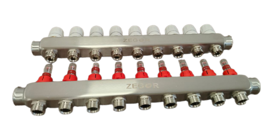 Блок коллекторный 9 выходов 1.0"х3/4" с расходомерами нерж сталь ZEGOR QS-1894