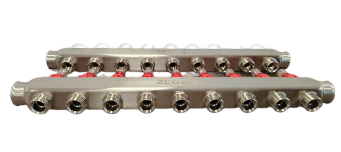 Блок коллекторный 9 выходов 1.0"х3/4" с расходомерами нерж сталь ZEGOR QS-1894