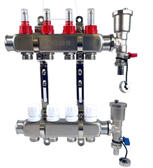 Блок коллекторный 4 выхода 1.0&quot;х3/4&quot; с расходомерами нерж сталь ZEGOR QS-1844