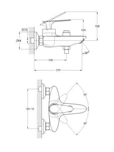 Смеситель для ванны одноручный с коротким изливом LOT3-A010