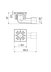 Трап горизонтальный d50 с гидрозатвором. решетка нержавеющая сталь