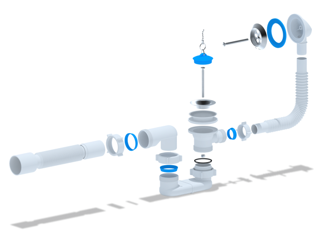 Сифон АНИ для ванны плоский с выпуском 1 1/2"*40 с переливом. с гибкой трубой 40/50 Е055