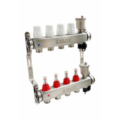 Блок коллекторный 5 выходов 1.0&quot;х3/4&quot; В-В-ЕК с расходомерами нерж VF.586
