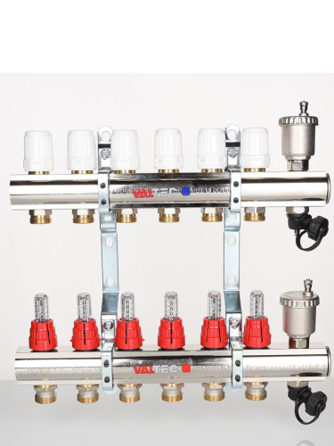 Блок коллекторный 9 выходов х1.0"х3/4" В-В-ЕК с расходомерами латунь VT.596