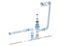 Сифон АНИ для ванны плоский с выпуском 1 1/2"*40 с переливом. клик-клак. с гибкой трубой ЕС055S