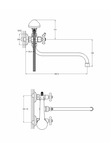 Смеситель для ванны двуручный QFR7-A827