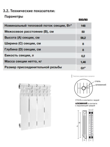 Радиатор биметаллический OASIS ECO 500/80/4 (0.61 кВт)