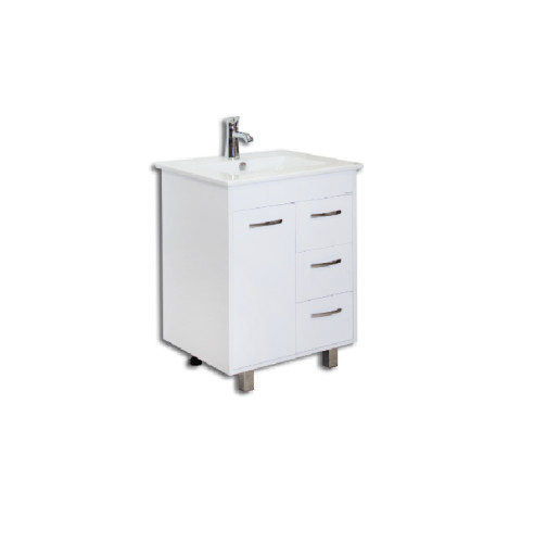 Тумба КВАДРО белая 60  (1 створка+3 ящика) SANITA
