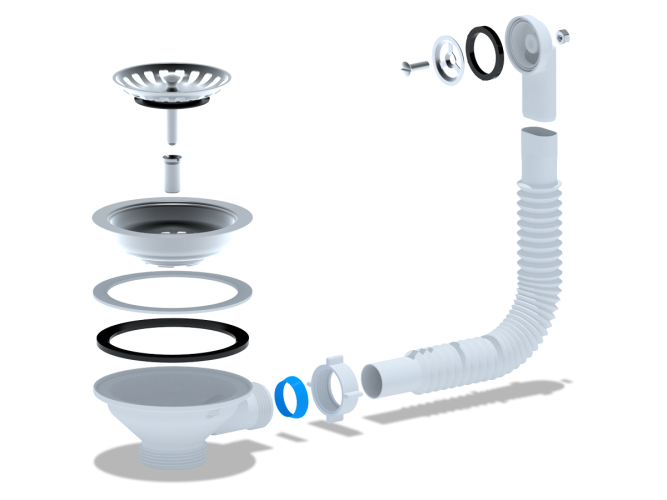 Гибкий перелив АНИ для мойки 3 1/2" с круглым вертикальным корпусом N320S