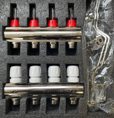 Блок коллекторный 4 выхода х1.0&quot;х3/4&quot; с расходомерами латунь ZEGOR QS-1841