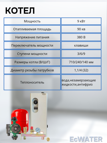 Электрический котел ЭПВМ- 9 кВт (до 90 м2) в сборе