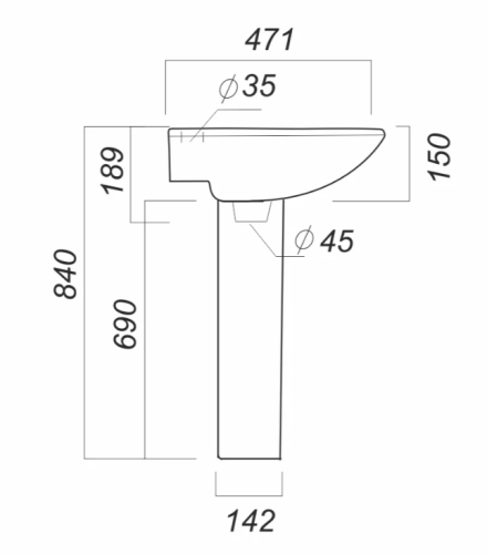 Умывальник АТТИКА 55 с пьедесталом SANITA