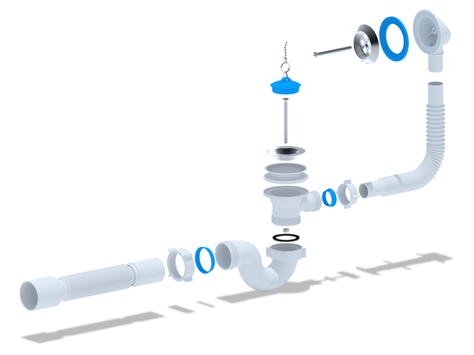 Сифон АНИ для ванны с выпуском 1 1/2". с переливом. с гибкой трубой 40/50 Е155