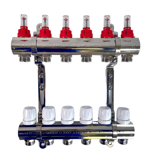 Блок коллекторный 6 выхода х1.0"х3/4" с расходомерами латунь ZEGOR QS-1861