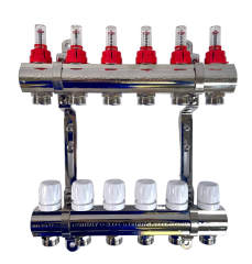 Блок коллекторный 6 выхода х1.0&quot;х3/4&quot; с расходомерами латунь ZEGOR QS-1861
