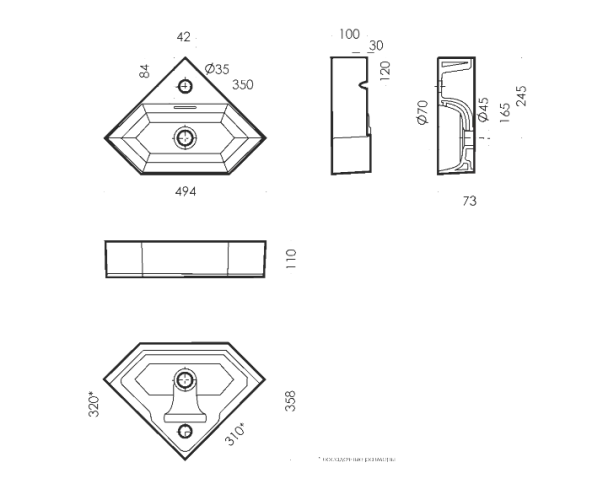 Умывальник  угловой  LINE мебельный SANITA LUXE