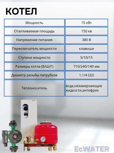 Электрический котел ЭПВМ-15 кВт (до 150 м2) в сборе