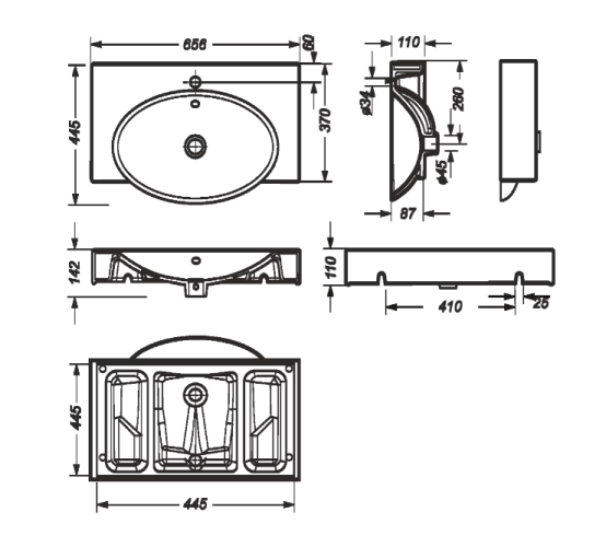 Умывальник INFINITY 65 мебельный SANITA LUXE