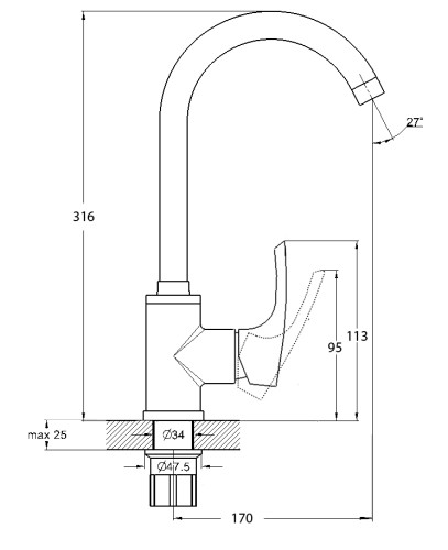 Смеситель для кухни одноручный FAB4-А020