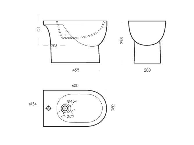 Биде с 1 отверстием без арматуры  ART BEST SANITA LUXE